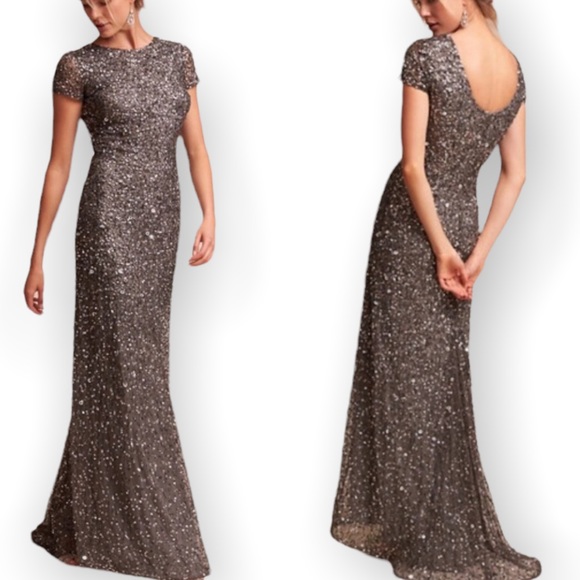 Adrianna Papell x BHLDN Lucent 0 / XS Gray Allover Sequins Maxi Gown - Picture 7 of 7